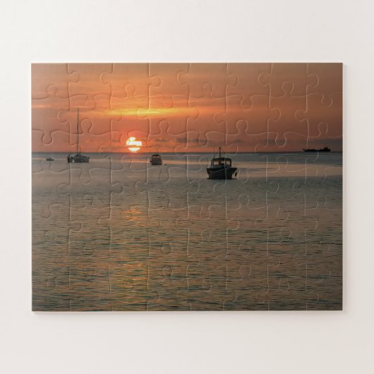 Tropische Sunset Boats Caribische Oceaan Legpuzzel (Horizontaal)