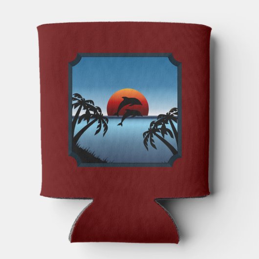 Tropische Sunset Dolfijnen en Palmbomen Blikjeskoeler (Achterkant)