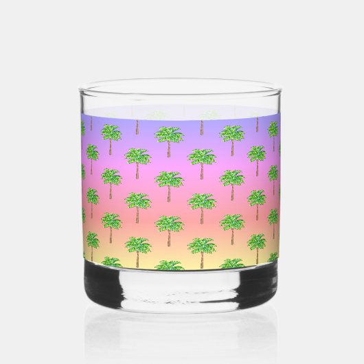 Tropische Sunset Island Groene Palmboom Whisky Glas (Voorkant)