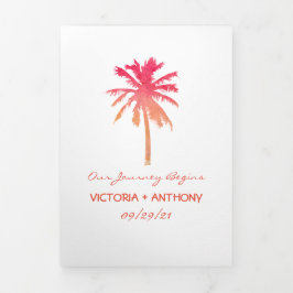 Tropische Sunset Palm Beach Wedding Suite Drieluik Uitnodiging