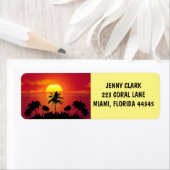 TROPISCHE SUNSET PALM BOMEN TERUGKERNADRESETIKETTE ETIKET (Insitu)