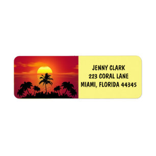 TROPISCHE SUNSET PALM BOMEN TERUGKERNADRESETIKETTE ETIKET