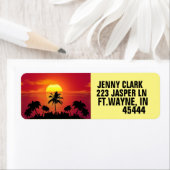 TROPISCHE SUNSET PALM BOMEN TERUGKERNADRESETIKETTE ETIKET (Insitu)