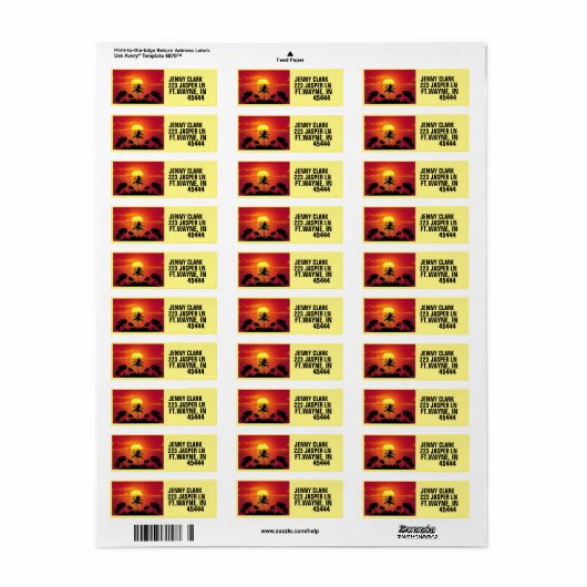 TROPISCHE SUNSET PALM BOMEN TERUGKERNADRESETIKETTE ETIKET (Full Sheet)