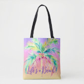 Tropische Sunset Palm Tree Life's a Beach Tote Bag (Voorkant)