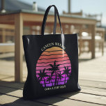 Tropische Sunset Palm Trees Roze Zwart Custom Beac Tote Bag<br><div class="desc">Cool hot roze en zwart custom strand canvas tassen voor een meisjes reis naar een tropisch eiland. Beschikt over prachtige palmbomen voor een hete roze strand zonsondergang. Perfect gepersonaliseerd ontwerp voor uw cruise- of zomerreis naar het zee.</div>