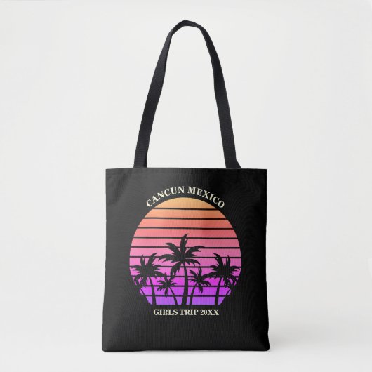 Tropische Sunset Palm Trees Roze Zwart Custom Beac Tote Bag (Voorkant)