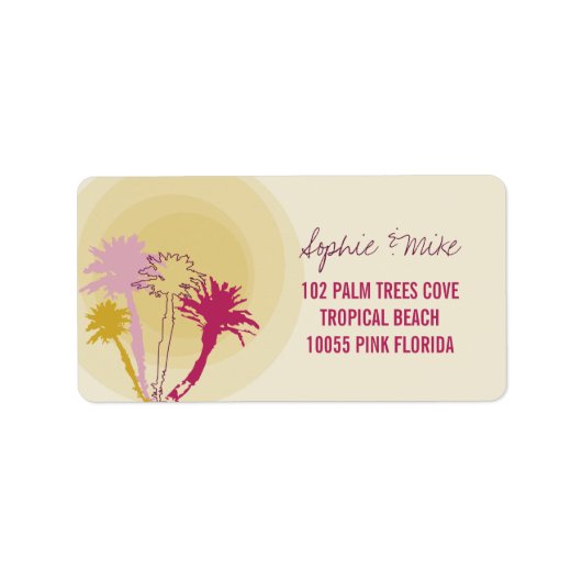 Tropische Sunset Palm Trees Strand Bruiloft Labels (Voorkant)