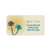 Tropische Sunset Palm Trees Strand Bruiloft Labels (Voorkant)
