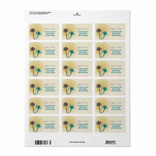 Tropische Sunset Palm Trees Strand Bruiloft Labels (Full Sheet)