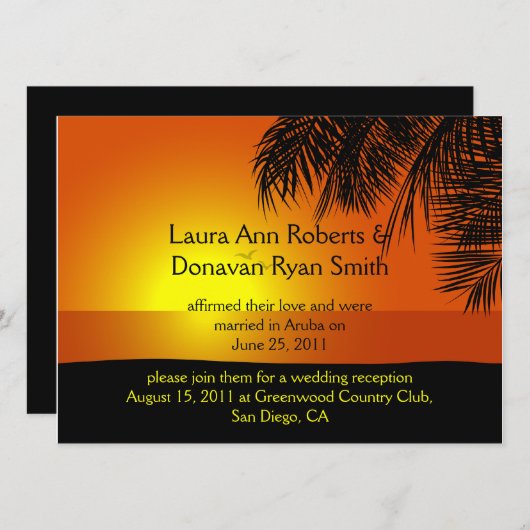 Tropische Sunset Palmboom Trouwuitnodiging Kaart (Voorkant / Achterkant)