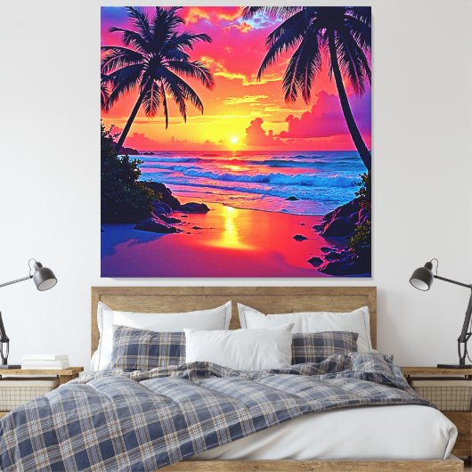 Tropische Sunset Paradise Design Canvas Afdruk (Insitu (Slaapkamer))