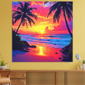 Tropische Sunset Paradise Design Canvas Afdruk (Insitu (Woonkamer))