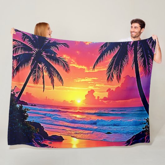 Tropische Sunset Paradise Design Fleece Deken (In situ)