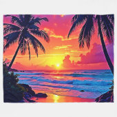 Tropische Sunset Paradise Design Fleece Deken (Voorkant (Horizontaal))
