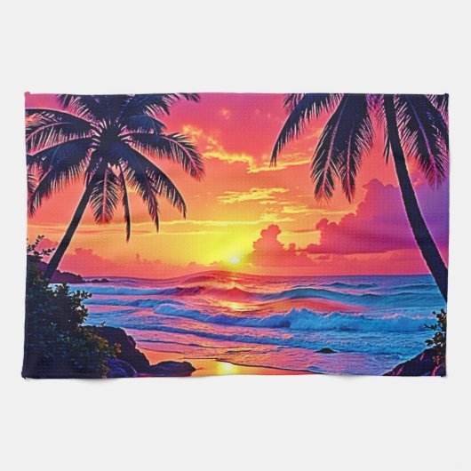 Tropische Sunset Paradise Design Theedoek (Horizontaal)