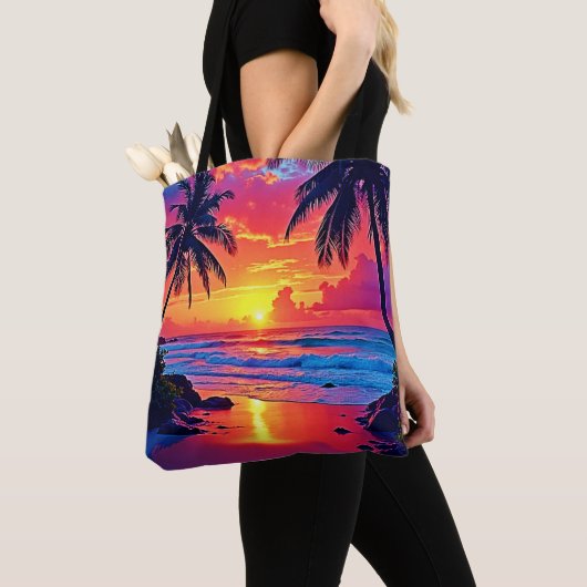 Tropische Sunset Paradise Design Tote Bag (Dichtbij)