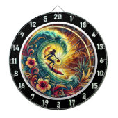 Tropische Sunset Surfer Wave artwork Dartbord (Voorkant)
