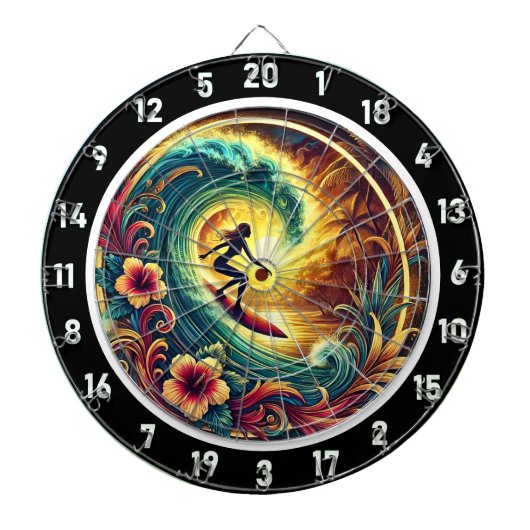 Tropische Sunset Surfer Wave artwork Dartbord (Voorkant)