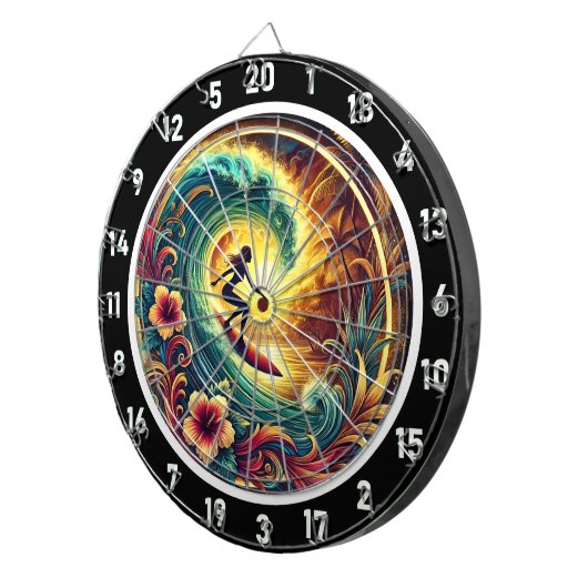 Tropische Sunset Surfer Wave artwork Dartbord (Voorkant Rechts)