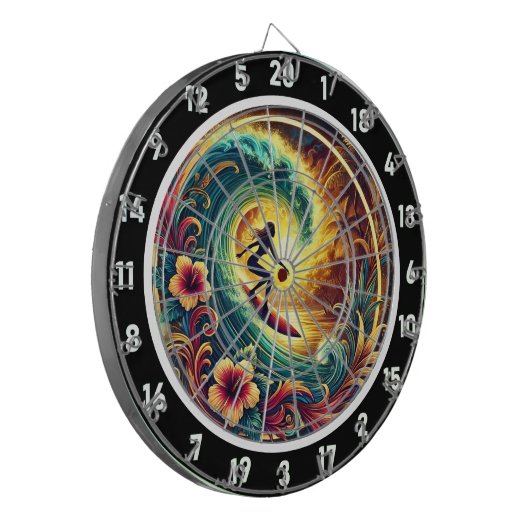 Tropische Sunset Surfer Wave artwork Dartbord (Voorkant Links)