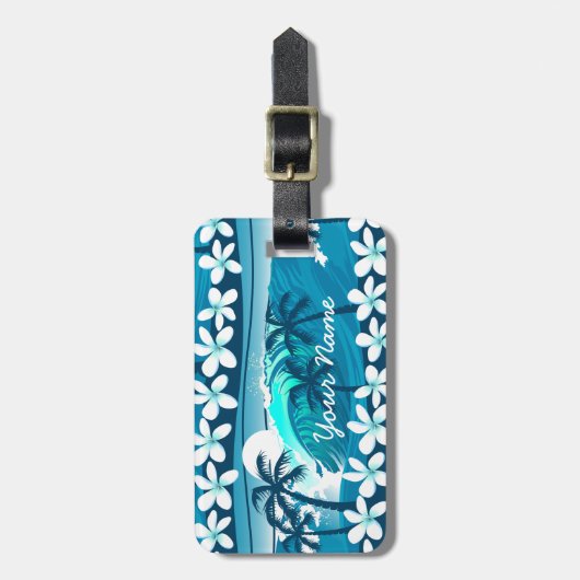 Tropische surf met palm bagagelabel (Voorkant verticaal)