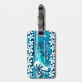 Tropische surf met palm bagagelabel (Achterkant verticaal)