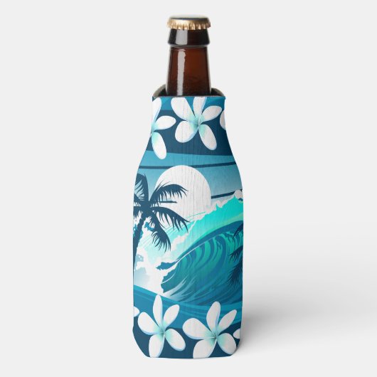 Tropische surf met palmbomen flesjeskoeler (Fles Voorkant)