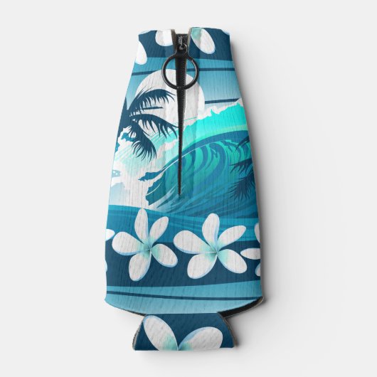 Tropische surf met palmbomen flesjeskoeler (Achterkant)