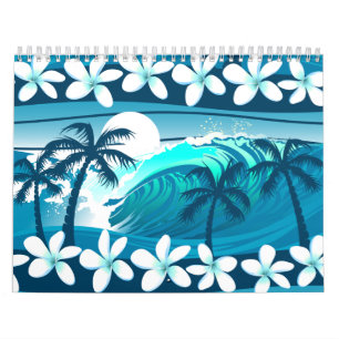 Tropische surf met palmbomen kalender