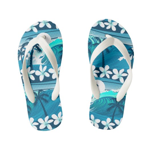 Tropische surf met palmbomen kinder teenslippers (Voetbed)