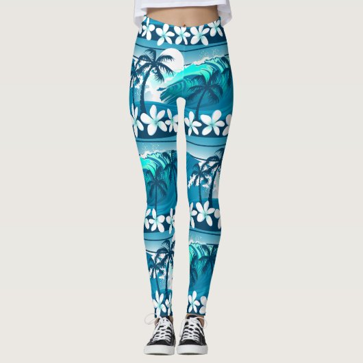 Tropische surf met palmbomen leggings (Voorkant)