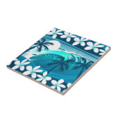 Tropische surf met palmbomen tegeltje (Zijkant)