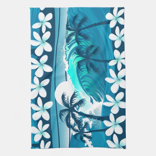 Tropische surf met palmbomen theedoek (Verticaal)