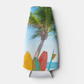 Tropische Surfboard Beach Persoonlijke naam Flesjeskoeler (Voorkant)