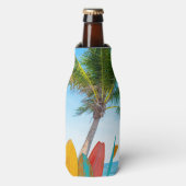 Tropische Surfboard Beach Persoonlijke naam Flesjeskoeler (Fles Voorkant)