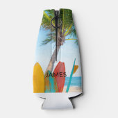 Tropische Surfboard Beach Persoonlijke naam Flesjeskoeler (Achterkant)