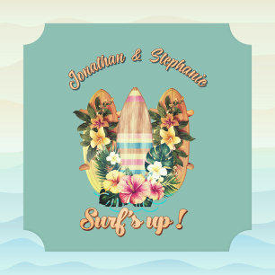 Tropische Surfboards Hawaiaanse Bloemen Turquoise  Kartonnen Onderzetters