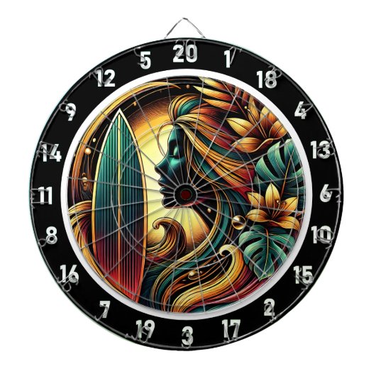 Tropische Surfer Golden Sunset Glow Art Dartbord (Voorkant)