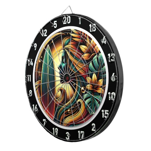 Tropische Surfer Golden Sunset Glow Art Dartbord (Voorkant Rechts)