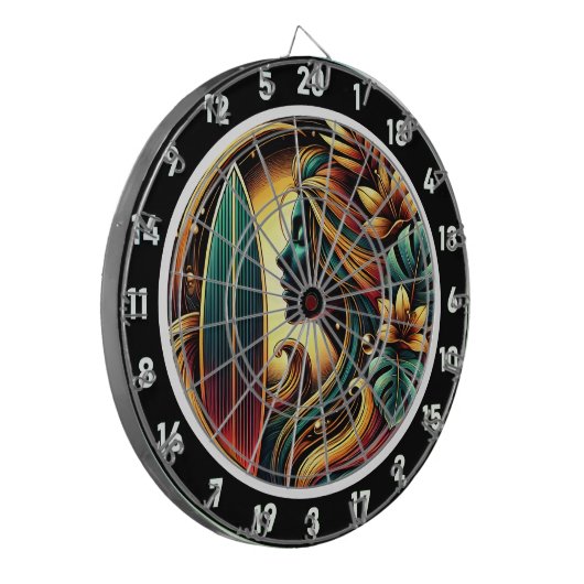 Tropische Surfer Golden Sunset Glow Art Dartbord (Voorkant Links)