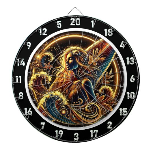 Tropische surfer met Golden Sunset Art Dartbord (Voorkant)