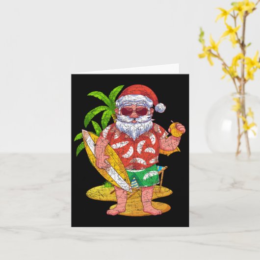 Tropische Surfer Santa Claus Hawaii Summer Christm Kaart (Gele Bloem)