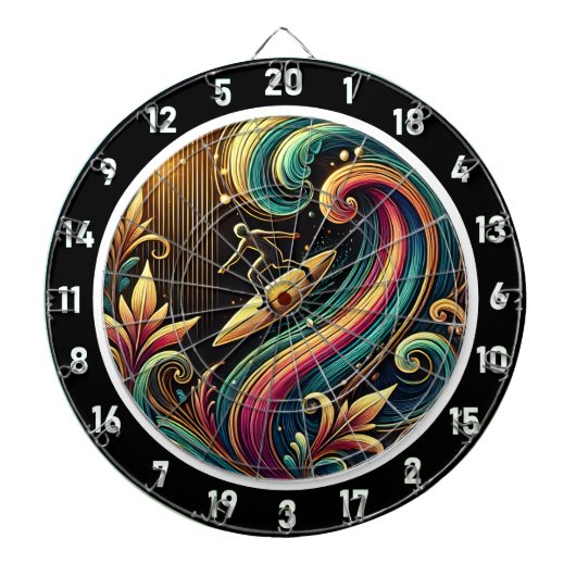 Tropische Surfer Sunset Wave Art Piece Dartbord (Voorkant)