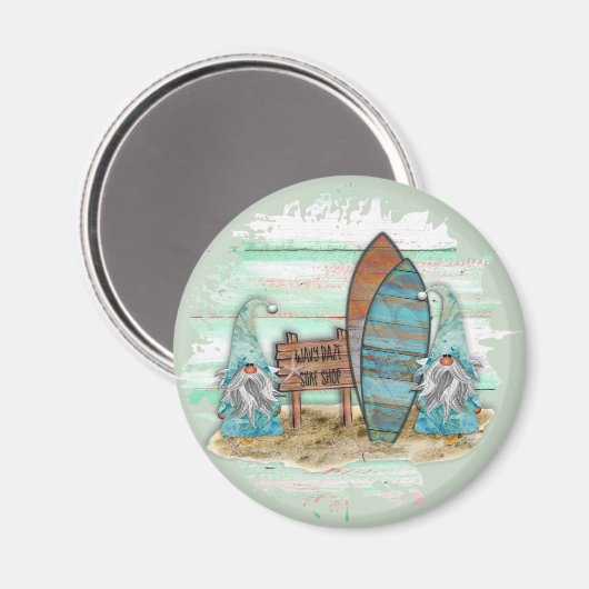 Tropische Surfing Waterverf Beach Gnomen Magneet (Voorkant / Achterkant)