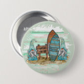 Tropische Surfing Waterverf Beach Gnomen Ronde Button 7,6 Cm (Voorkant /achterkant)