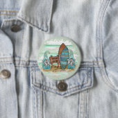 Tropische Surfing Waterverf Beach Gnomen Ronde Button 7,6 Cm (In situ)