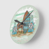 Tropische Surfing Waterverf Beach Gnomen Ronde Klok (Hoek)