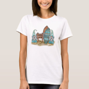 Tropische Surfing Waterverf Beach Gnomen T-shirt