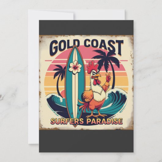 Tropische Surven Vibes – Retro Haan & Waveboard T- Kaart (Voorkant)